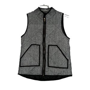 Merokeety Jacket Womens Small Black White Herringbone Vest Casual Neutral Preppy